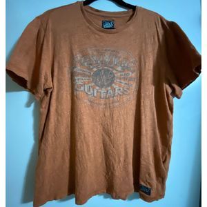 Lucky Brand Burnt Orange Mens Nashville Guitars Crewneck T-Shirt Men's Sz Medium